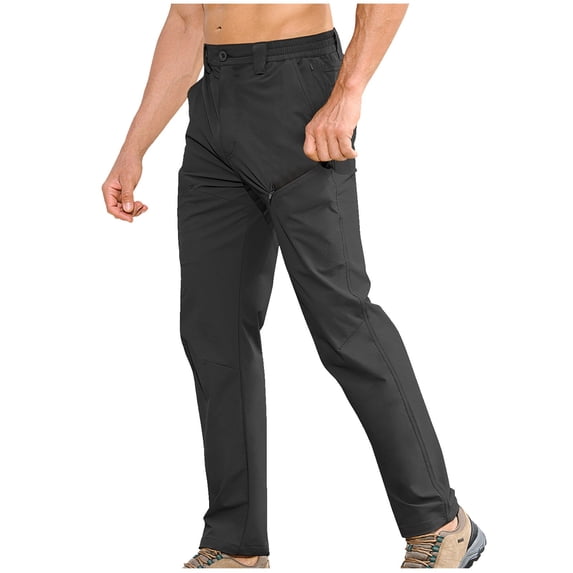 WAVSUF Tall and Big Men Multiple Pockets Cargo Pant for Mens Regular Fit Long Pants Ventilation Suit Pants Black Size M