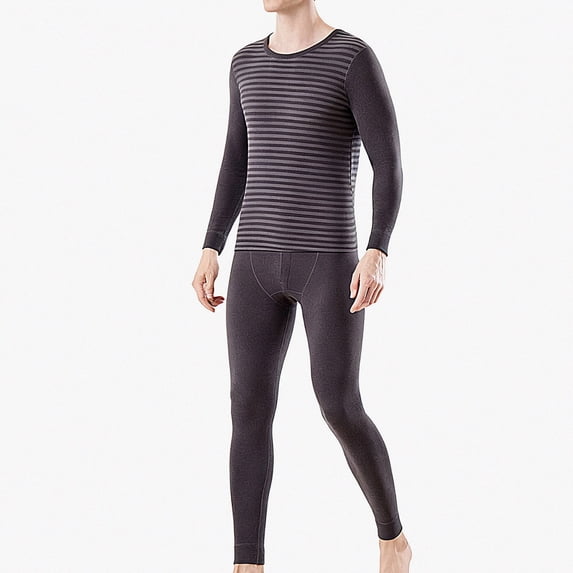 WAVSUF Thermal Base Sets for Men's Long Sleeve Round Neck Undershirt and Leggings Winter Basic Stretchy Sets 2 Piece Gray XL