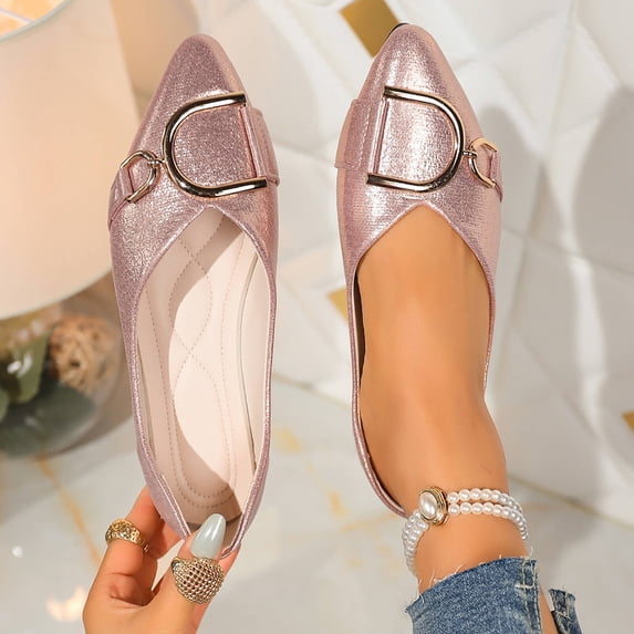 WAVSUF Trendy Ballet Flats For Women, Pointed Toe Soft Sole Versatile Wide Width Breathable Office Shoes Pink Size 37