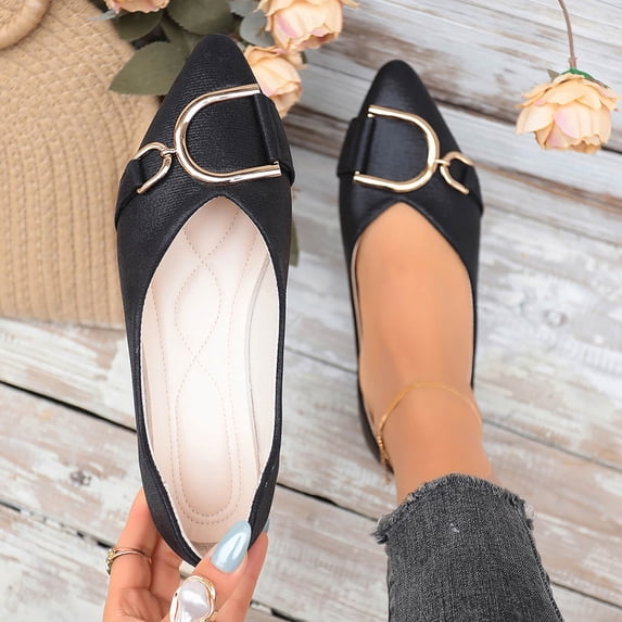 WAVSUF Trendy Ballet Flats For Women, Versatile Wide Width Soft Sole Pointed Toe Breathable Office Shoes Black 7.5