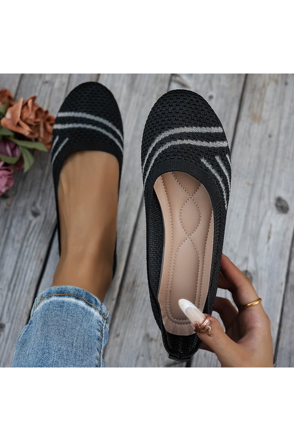 Trendy Flats For Women, Casual Wear Pointed Toe Braided Leather Breathable Office Shoes Black 6