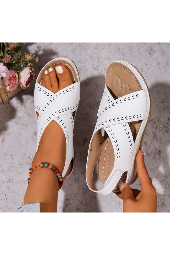 Wedge Sandals for Women, Arch Support Round Toe Breathable Holes Breathable Walking White 5.5
