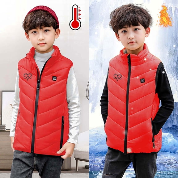 WAVSUF Winter Down Vest Kids Girls Plush Jacket Vest Fashionable Printed Stand-Up Collar Waistcoat Red Size 120