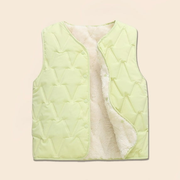 WAVSUF Winter Down Vest Kids Girls Plush Jacket Vest Round Neck Thickening Cotton Solid Color Waistcoat Green Size 2 Years
