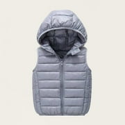 WAVSUF Winter Down Vest Kids Girls Plush Jacket Vest Zipper Solid Color Waistcoat Gray Size 3 Years