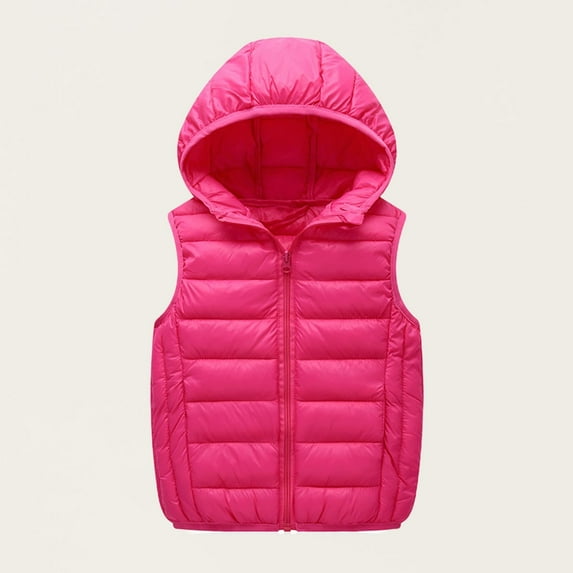 WAVSUF Winter Down Vest Kids Girls Plush Jacket Vest Zipper Solid Color Waistcoat Hot Pink Size 5 Years