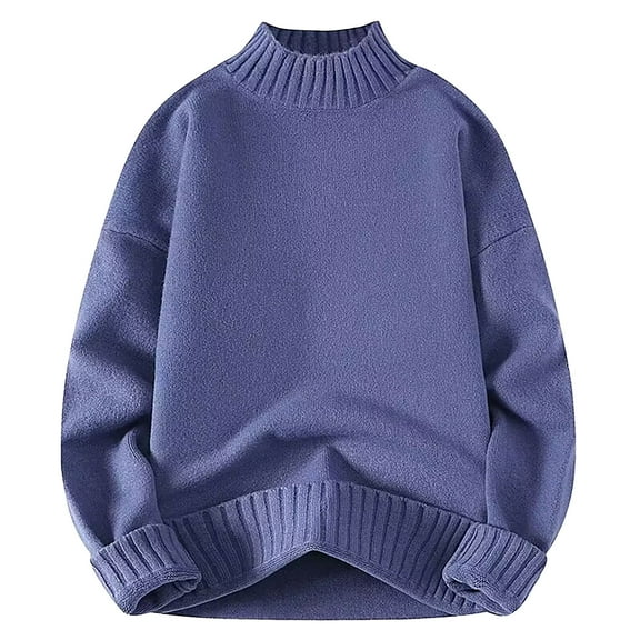 WAVSUF Winter Sweater Men Leisure Fitting Sweaters Long Sleeves Crew Neck Sweatshirt Top Blue Size S