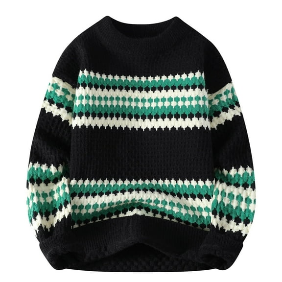 WAVSUF Winter Sweater Men Leisure Knit Sweaters Long Sleeves Crew Neck Black Size 4XL