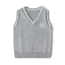 WAVSUF Winter Sweater Vest Children's Girls Plush Jacket Vest Printed V-neck V-neck Knitted Waistcoat Gray Size 15-16Years