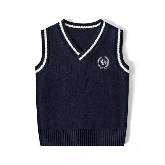 WAVSUF Winter Sweater Vest Children's Girls Plush Jacket Vest Printed V-neck V-neck Knitted Waistcoat Navy Size 5-6Years