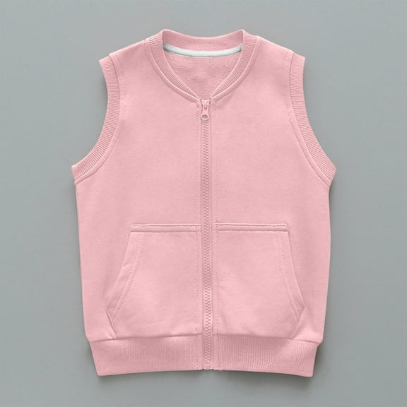 WAVSUF Winter Sweater Vest Children's Girls Plush Jacket Vest Zipper Round Neck Cotton Shirt Waistcoat Pink Size 4 Years