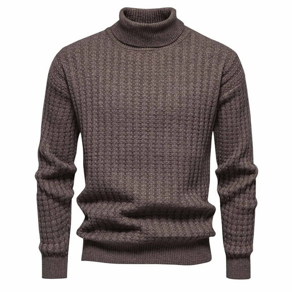WAVSUF Winter Sweater for Mens Knitted High Neck Sweatershirt Casual Simplicities Long Sleeves Sweater Top Coffee Size 3XL
