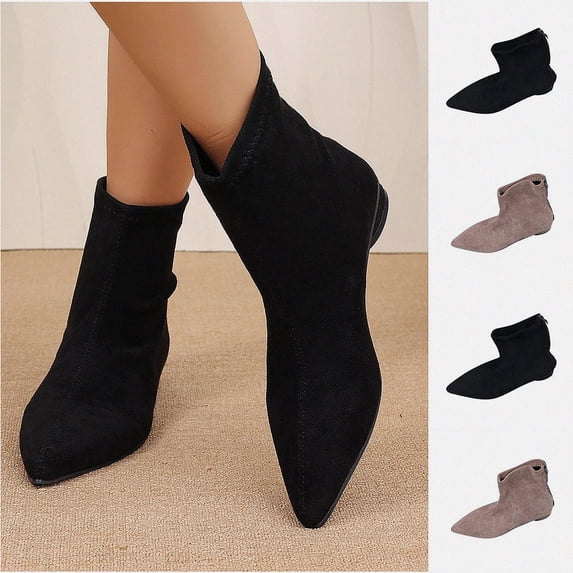 WAVSUF Women's Ankle Boots Anti Slip Pointed Toe Soft Sole Wide Width Suede Flat Boots Black 6
