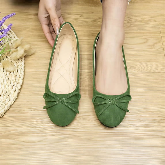 WAVSUF Women's Ballet Flats, Comfortable Pointed Toe Slip On Work Dress Flat Shoes Army Green 9.5