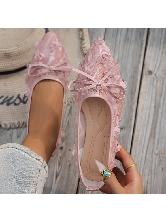Women's Ballet Flats, Pointed Toe Low-Heeled Vintage Slip On Low-Top Shoes Pink 8.5