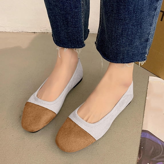 WAVSUF Women's Ballet Flats, Round Toe Slip On Suede Material Comfortable Flat Shoes Brown 5.5