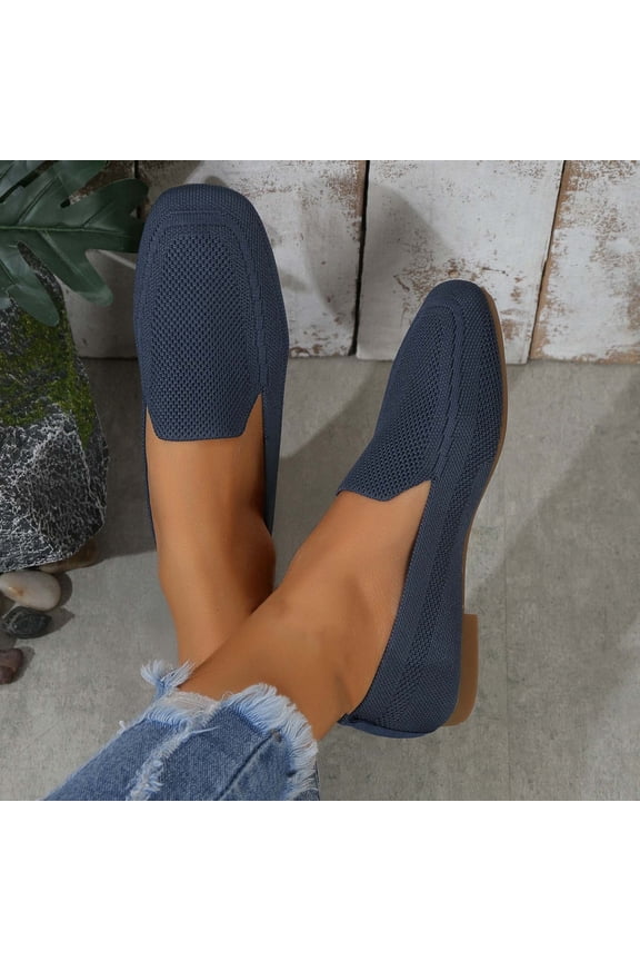 Women's Chunky Loafers, Slip On Lightweight Closed Toe Breathable Dress Shoes Navy 6.5
