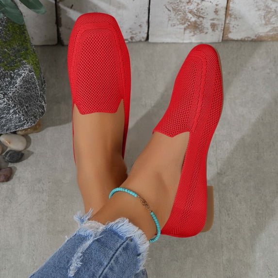WAVSUF Women's Chunky Loafers, Slip On Lightweight Closed Toe Breathable Dress Shoes Red 8.5