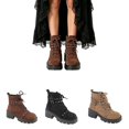 thumbnail image 1 of WAVSUF Women's Combat Ankle Boots Wide Width Lace Up Soft Sole Fall Warm Platform Boots Brown 6.5, 1 of 8