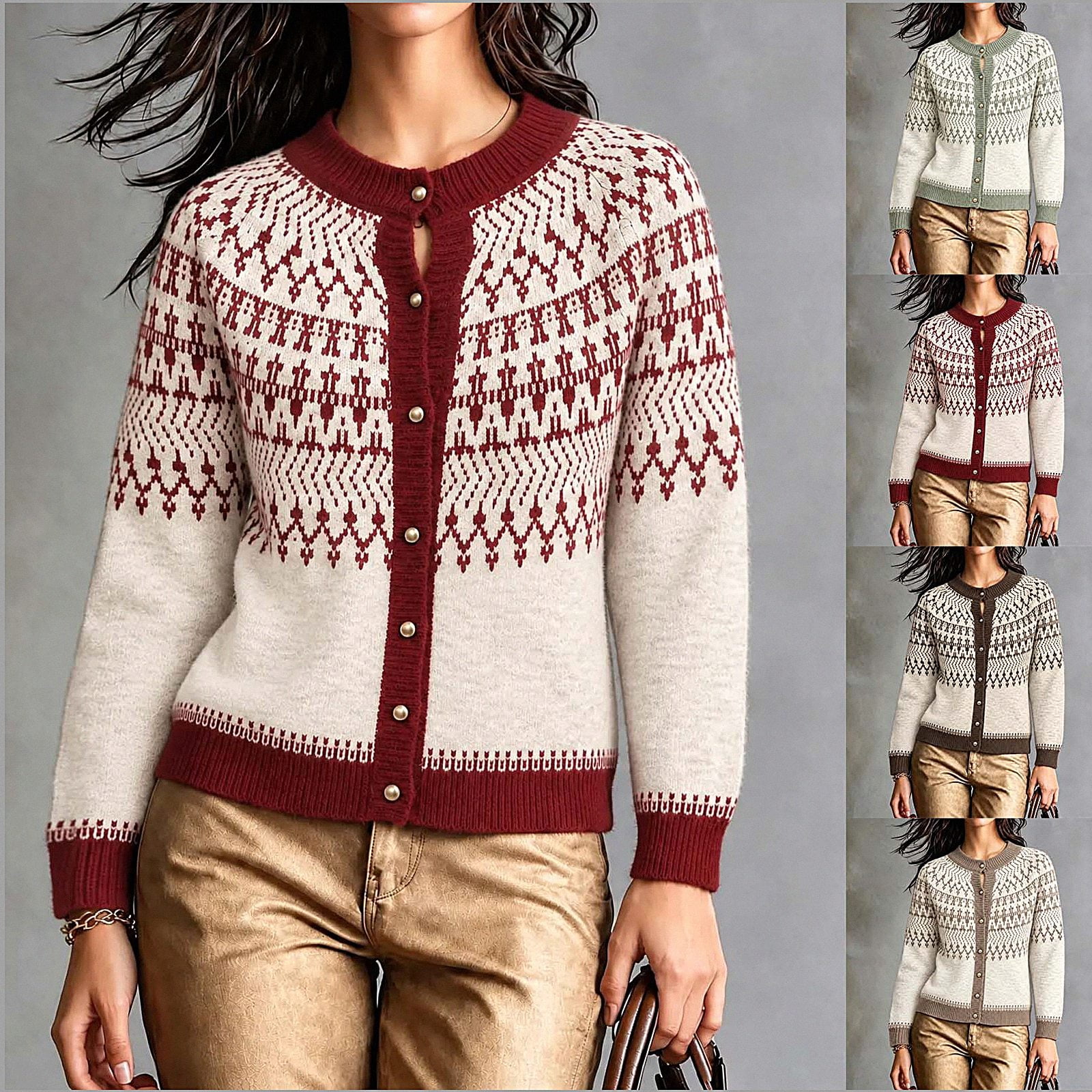 WAVSUF Women's Fair Isle Cardigan Button Front Loose Fit Soft Comfort ...