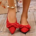 thumbnail image 1 of WAVSUF Women's Fashionable Ballet Flats, Retro Bow Versatile Wide Width Pointed Toe Daily Dressy Shoes Red 7.5, 1 of 9