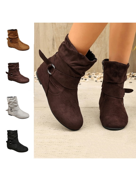 Women's Flat Ankle Boots Soft Sole Round Toe Wide Width Winter Casual Boots Black 8.5