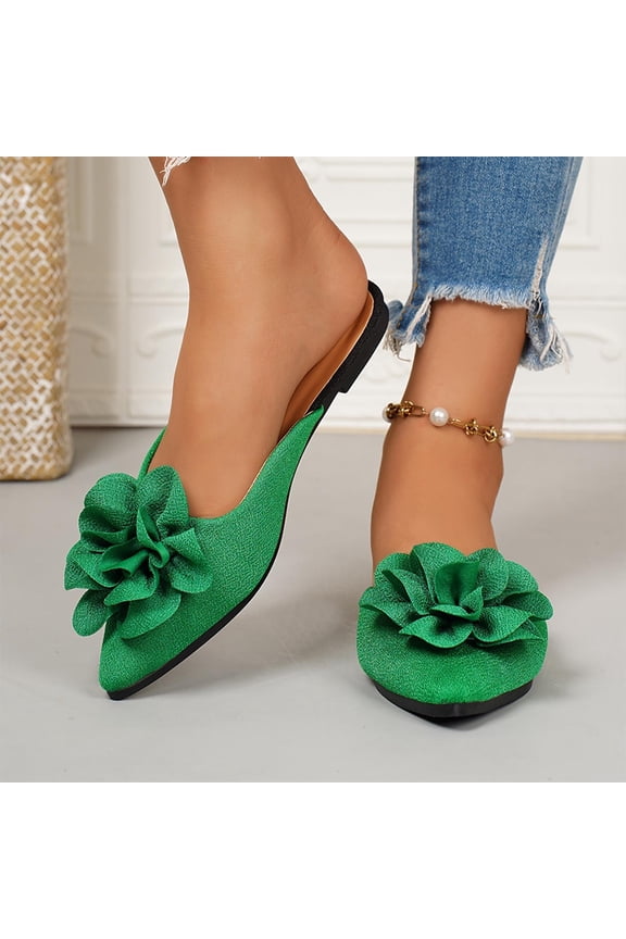 Women's Flat Slippers, Soft Sole Pointed Toe Minimalist Comfortable Dressy Beach Sandals Green Size 42