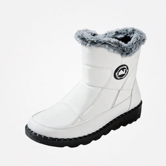 WAVSUF Women's Flat Wide Width Boots Round Toe Anti Slip Warm Soft Sole Winter Daily Snow Boots White Size 6.5