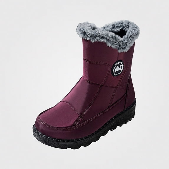 WAVSUF Women's Flat Wide Width Boots Round Toe Anti Slip Warm Soft Sole Winter Daily Snow Boots Wine Size 5.5