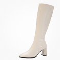 thumbnail image 1 of WAVSUF Women's Knee High Boots Faux Leather Square Toe Side Zip Fall Chunky Trendy Boots Beige 9, 1 of 9
