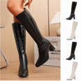 thumbnail image 1 of WAVSUF Women's Knee High Boots Faux Leather Square Toe Side Zip Fall Chunky Trendy Boots Black 6, 1 of 9