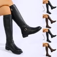 thumbnail image 1 of WAVSUF Women's Knee High Boots Round Toe Faux Leather Soft Comfort Winter Warm Chunky Heel Boots Brown Size 6.5, 1 of 10
