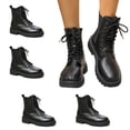 thumbnail image 1 of WAVSUF Women's Lace Up Combat Boots Round Toe Arch Support Anti Slip Winter Casual Mid Calf Boots Black 8, 1 of 8