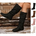 thumbnail image 1 of WAVSUF Women's Mid Calf Slouch Boots Side Zipper Round Toe Soft Comfort Fall Trendy Boots Black Size 7, 1 of 7
