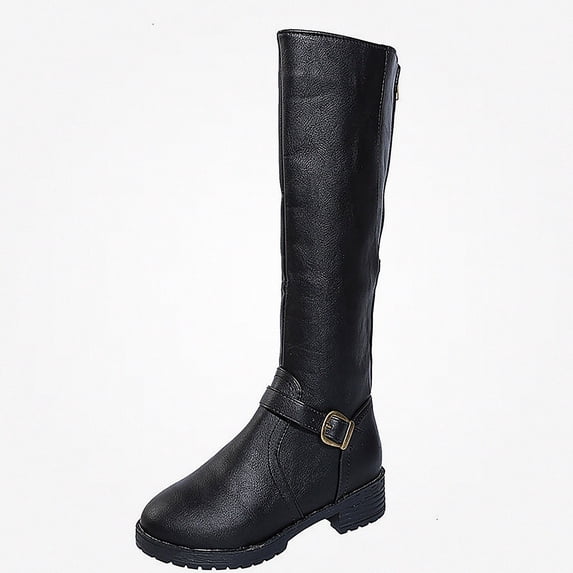 WAVSUF Women's Mid Calf Boots Wide Width Side Zip Round Toe Winter Daily Trendy Boots Black 5.5