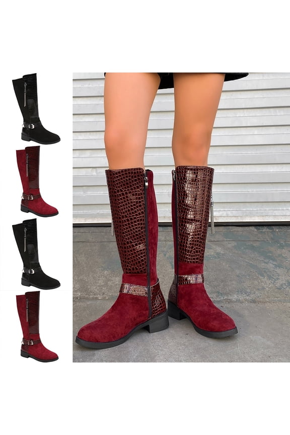 Women's Mid Calf Kitten Boots Anti Slip Wide Width Pointed Toe Winter Trendy Holiday Boots Brown 6