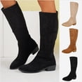 thumbnail image 1 of WAVSUF Women's Mid Calf Suede Boots Soft Sole Round Toe Wide Width Winter Daily Chunky Boots Black 6, 1 of 9