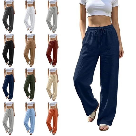 WAVSUF Women's Pants, Elastic Waist with Pockets Wide Leg Fall Casual Breathable Trousers Gray 2XL
