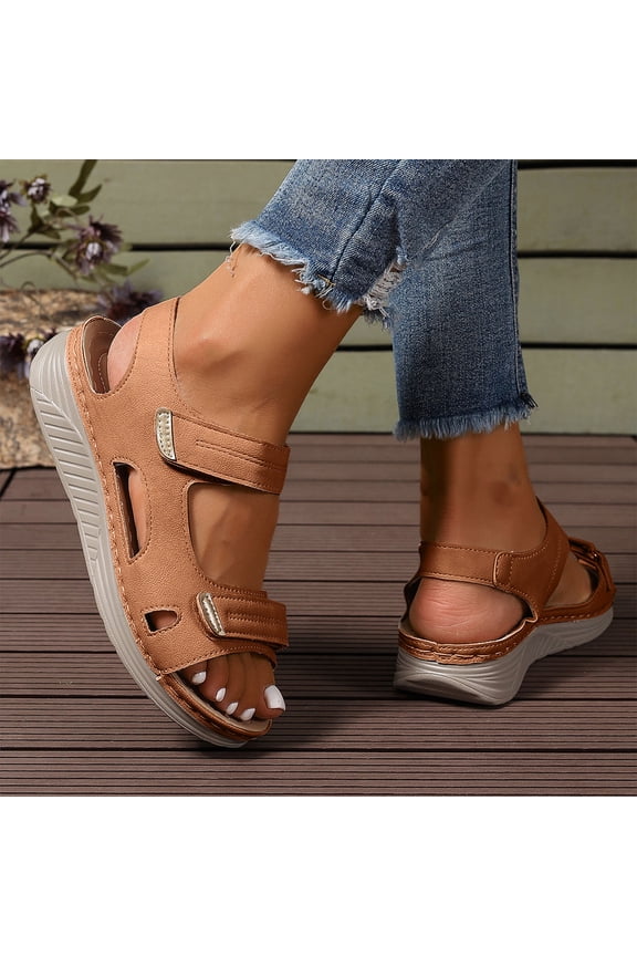 Women's Platform Sandals, Breathable Open Toe Slip On Comfortable Office Shoes Brown 7.5