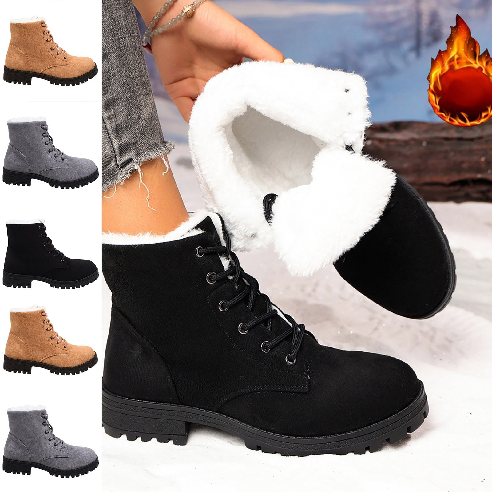 Sticky Note Snowflake WAVSUF Women's Platform Snow Boots Wide Width Soft Sole Anti Slip ...