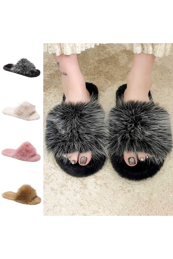 Women's Scuff House Slippers Fleece Warm Open Toe Soft Sole Winter Comfort Slippers Brown 7.5