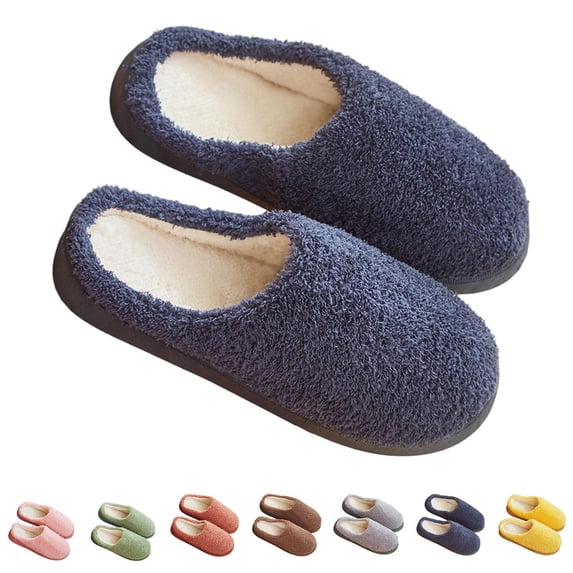 WAVSUF Women's Scuff House Slippers Slide On Closed Toe Anti Slip Winter Comfort Slippers Blue 7.5