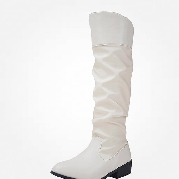 WAVSUF Women's Slouch Mid Calf Boots Anti Slip Wide Width Pointed Toe Fall Daily Plus Size Boots White 9