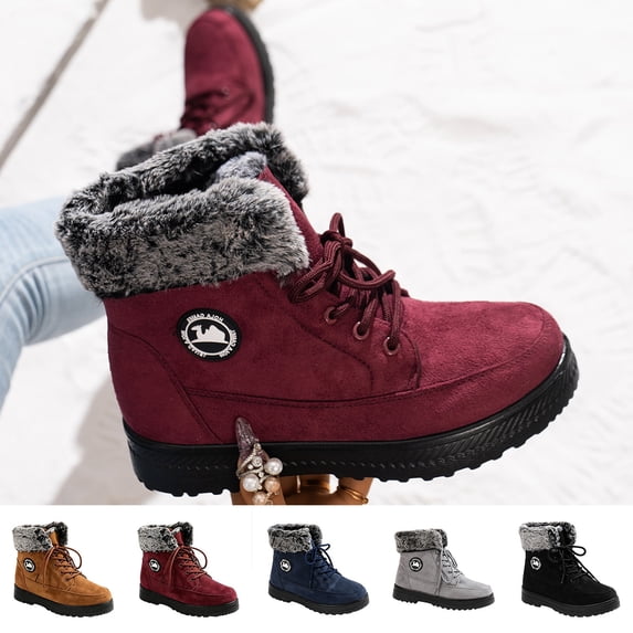 WAVSUF Women's Snow Boots Wide Width Anti Slip Soft Sole Winter Fleece Ankle Boots Black 9.5
