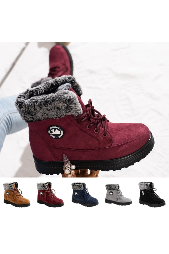 Women's Snow Boots Wide Width Soft Sole Anti Slip Winter Fleece Ankle Boots Red 10