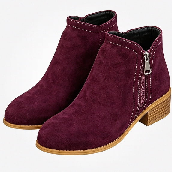 WAVSUF Women's Suede Flat Boots Arch Support Pointed Toe Anti Slip Fall Daily Comfort Ankle Boots 8