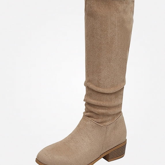 WAVSUF Women's Suede Mid Calf Boots Soft Sole Comfort Round Toe Wide Width Fall Chunky Plus Size Boots Brown 6