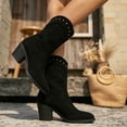 thumbnail image 1 of WAVSUF Women's Wedge Slouch Boots Soft Sole Pointed Toe Wide Width Winter Fashion Mid Calf Boots Black 8.5, 1 of 10