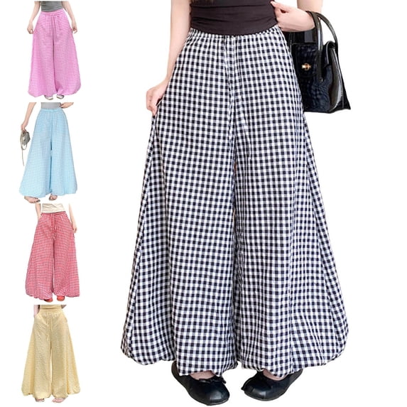 WAVSUF Women's Wide Leg Joggers, Loose Fit Striped Printed Elastic Waist Fall Casual Office Pants M