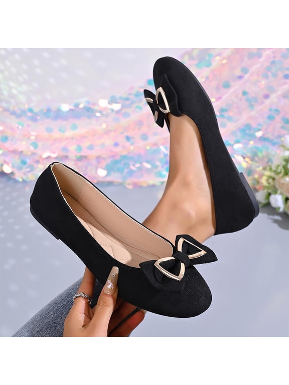 Womens Ballet Flats, Wide Width Closed Toe Cute Bow Casual Summer Wedding Shoes Black 9
